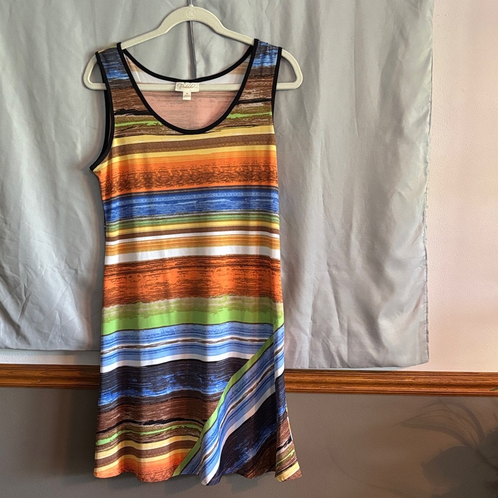Chico's Vibrant Striped Sleeveless Mini Dress